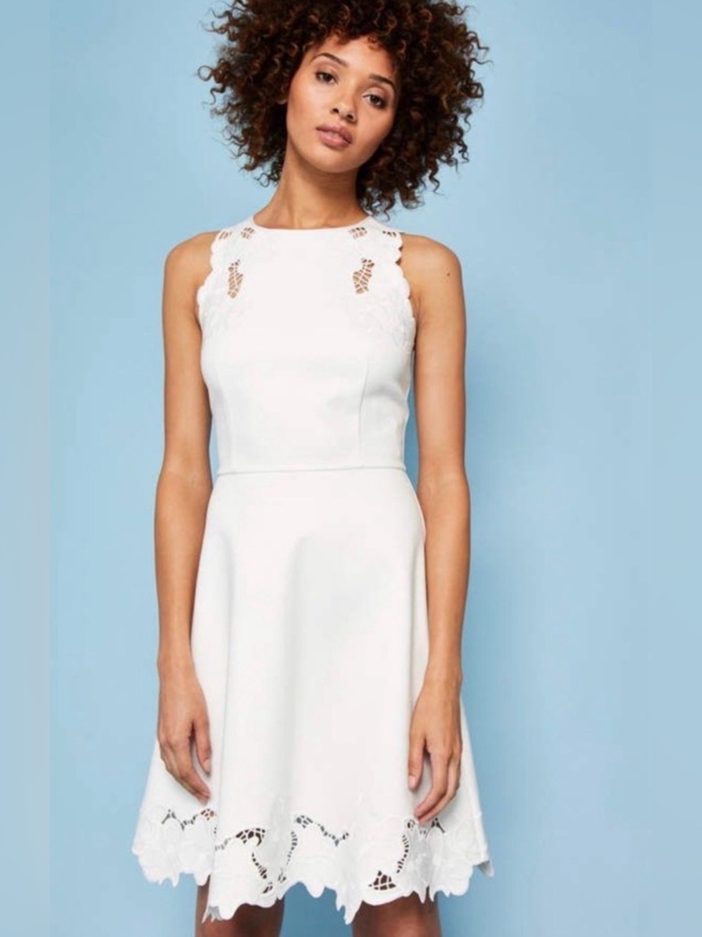 Ted Baker Emmona White Sleeveless Eyelet Fit & Flare Dress